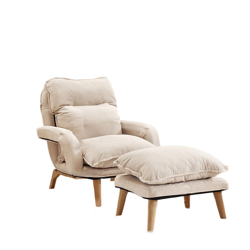 Moderner minimalistischer Akzentstuhl aus Baumwollleinen mit Massivholz, quadratisch, mit Rückenlehne und Armlehne für das Wohnzimmer 