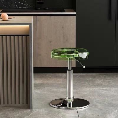 Moderno taburete redondo de barra de acero al carbono acrílico para comedor 