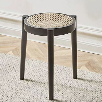 Zeitgenössischer skandinavischer Rattan-Gummibaumholz-Rundhocker für das Wohnzimmer 