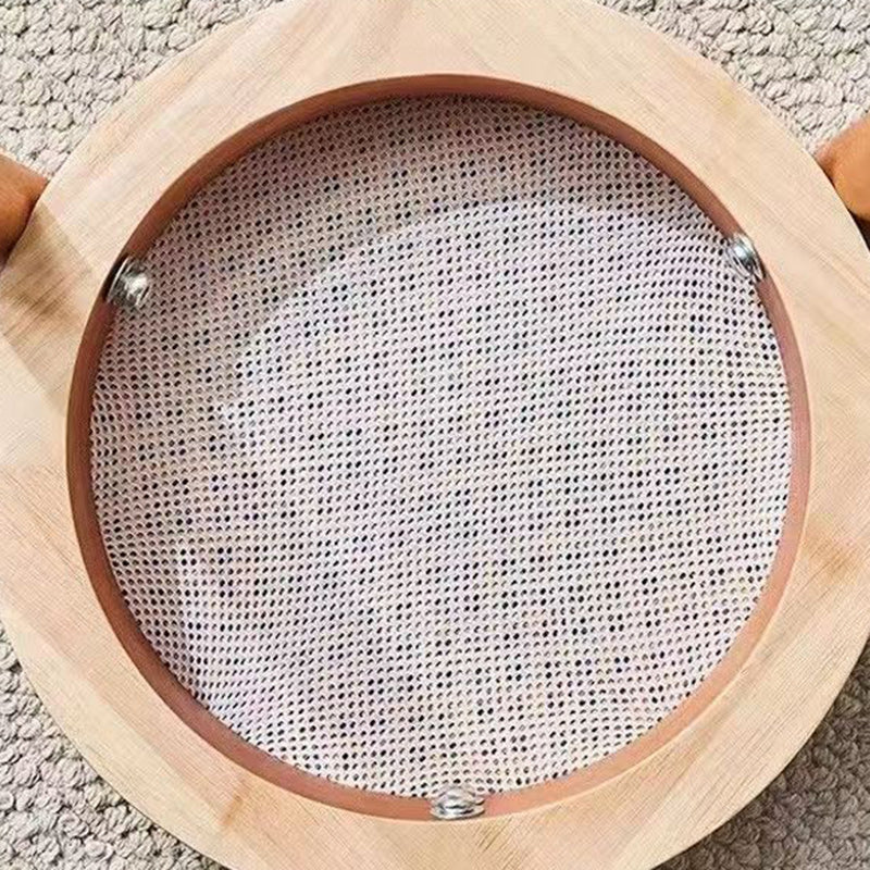 Zeitgenössischer skandinavischer Rattan-Gummibaumholz-Rundhocker für das Wohnzimmer 