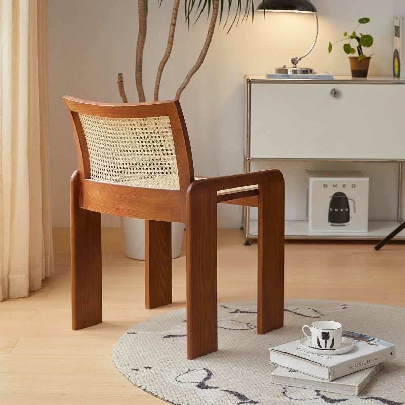 Chaise de salle à manger traditionnelle vintage en rotin en bois massif à lattes creuses avec dossier pour salle à manger 