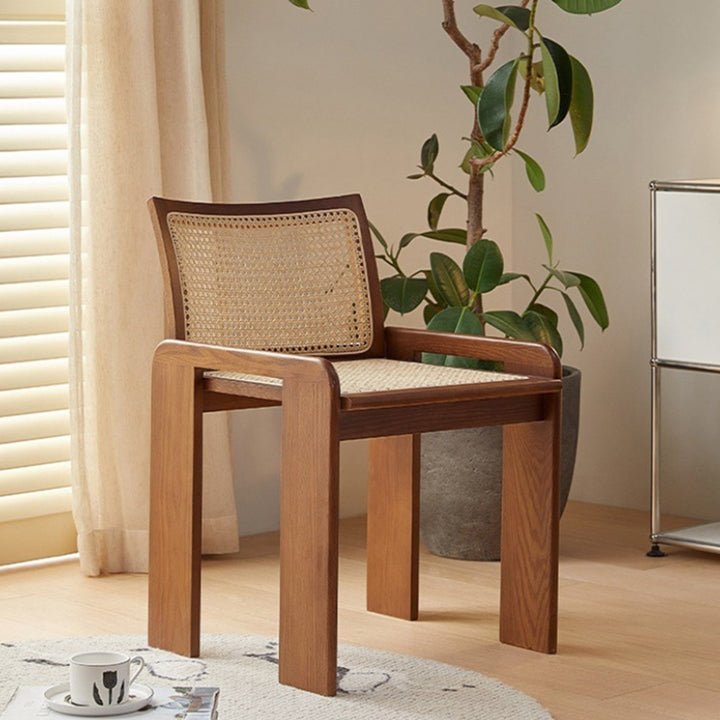 Chaise de salle à manger traditionnelle vintage en rotin en bois massif à lattes creuses avec dossier pour salle à manger 