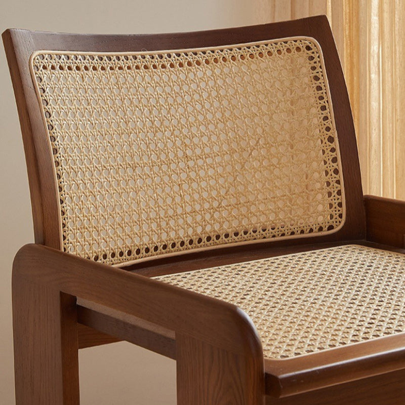 Chaise de salle à manger traditionnelle vintage en rotin en bois massif à lattes creuses avec dossier pour salle à manger 
