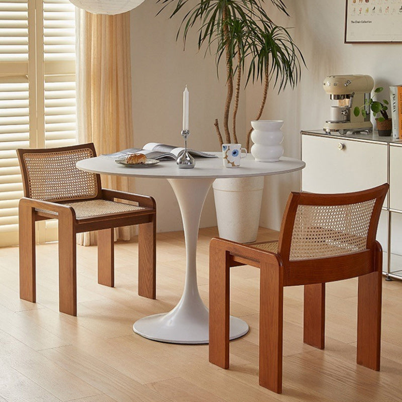 Chaise de salle à manger traditionnelle vintage en rotin en bois massif à lattes creuses avec dossier pour salle à manger 