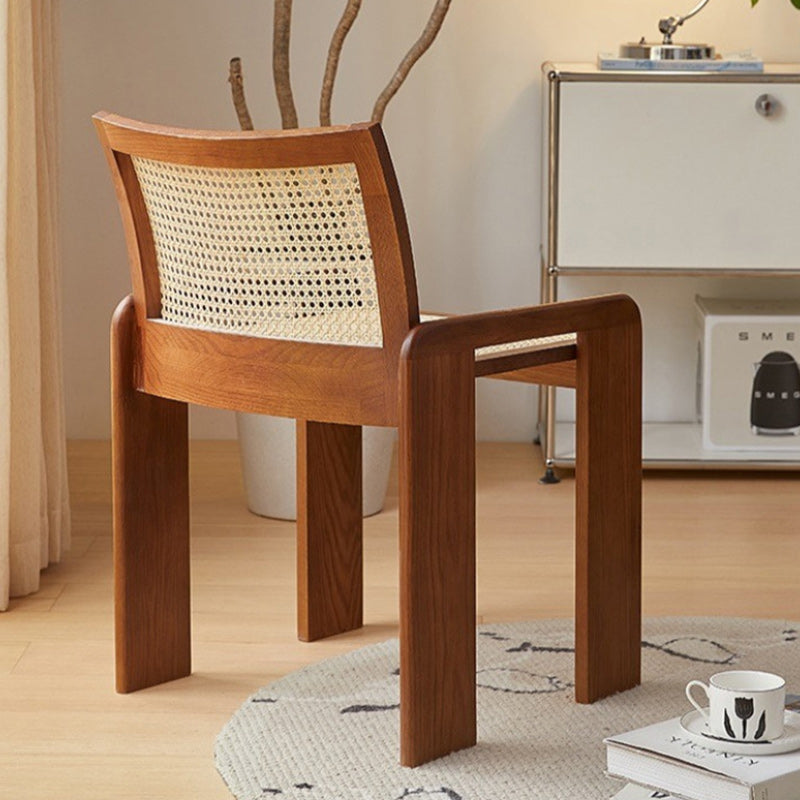 Chaise de salle à manger traditionnelle vintage en rotin en bois massif à lattes creuses avec dossier pour salle à manger 