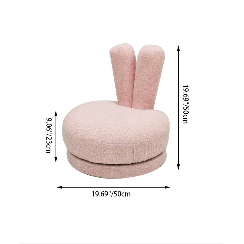 Modern Minimalist Kids Sherpa Fabric Pine Wood Round Bunny-Ear Low Stool With Backrest For Living Room