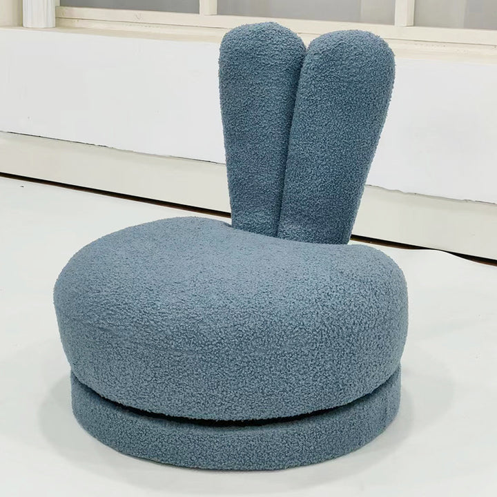 Modern Minimalist Kids Sherpa Fabric Pine Wood Round Bunny-Ear Low Stool With Backrest For Living Room