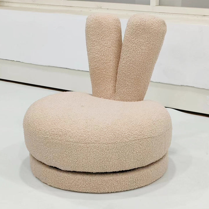Modern Minimalist Kids Sherpa Fabric Pine Wood Round Bunny-Ear Low Stool With Backrest For Living Room