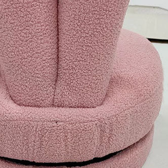 Modern Minimalist Kids Sherpa Fabric Pine Wood Round Bunny-Ear Low Stool With Backrest For Living Room