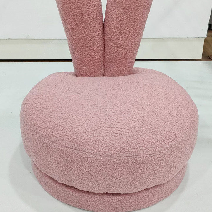 Modern Minimalist Kids Sherpa Fabric Pine Wood Round Bunny-Ear Low Stool With Backrest For Living Room