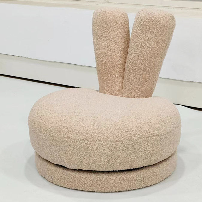 Modern Minimalist Kids Sherpa Fabric Pine Wood Round Bunny-Ear Low Stool With Backrest For Living Room