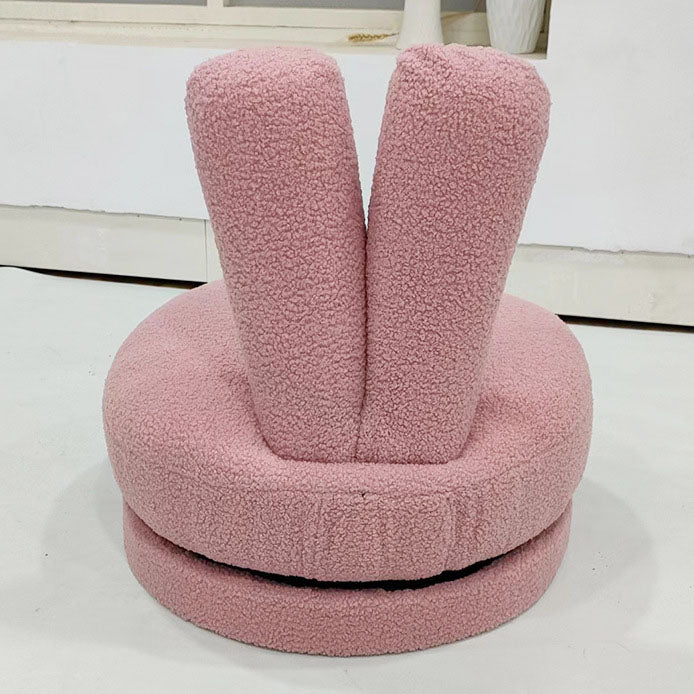Modern Minimalist Kids Sherpa Fabric Pine Wood Round Bunny-Ear Low Stool With Backrest For Living Room