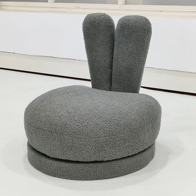Modern Minimalist Kids Sherpa Fabric Pine Wood Round Bunny-Ear Low Stool With Backrest For Living Room