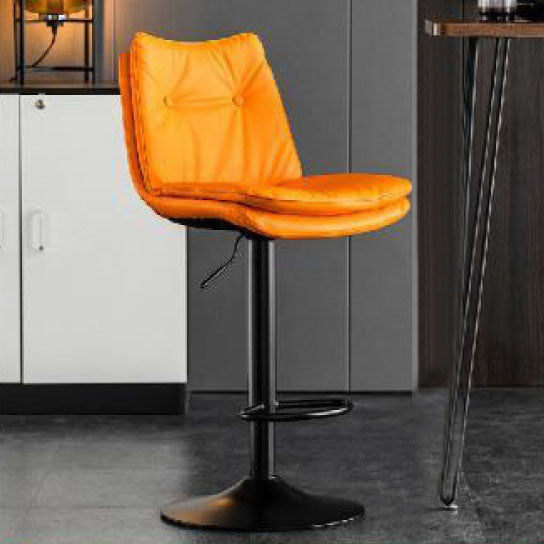 Modern Minimalist Faux Nappa Leather Iron Curved Square Bar Stool With Backrest For Dining Room