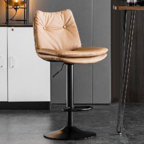Modern Minimalist Faux Nappa Leather Iron Curved Square Bar Stool With Backrest For Dining Room