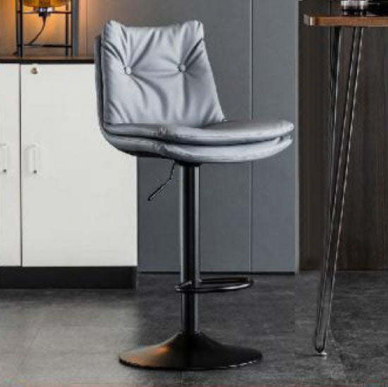 Modern Minimalist Faux Nappa Leather Iron Curved Square Bar Stool With Backrest For Dining Room