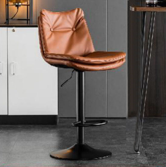 Modern Minimalist Faux Nappa Leather Iron Curved Square Bar Stool With Backrest For Dining Room