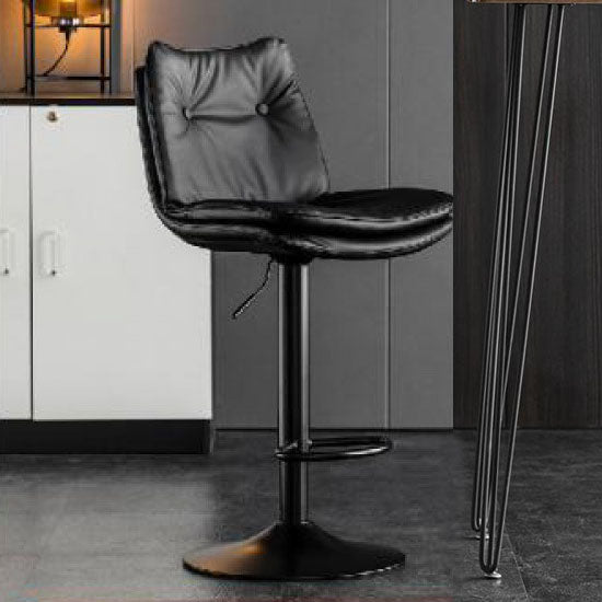 Modern Minimalist Faux Nappa Leather Iron Curved Square Bar Stool With Backrest For Dining Room