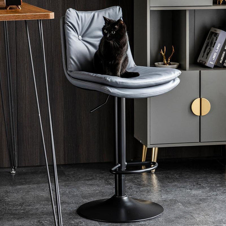 Modern Minimalist Faux Nappa Leather Iron Curved Square Bar Stool With Backrest For Dining Room