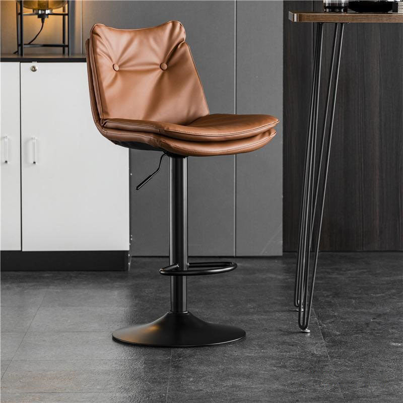 Modern Minimalist Faux Nappa Leather Iron Curved Square Bar Stool With Backrest For Dining Room