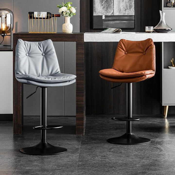 Modern Minimalist Faux Nappa Leather Iron Curved Square Bar Stool With Backrest For Dining Room