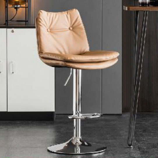 Modern Minimalist Faux Nappa Leather Iron Curved Square Bar Stool With Backrest For Dining Room
