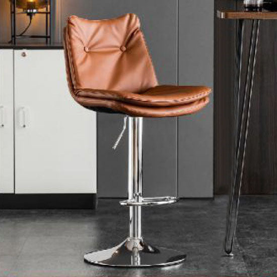Modern Minimalist Faux Nappa Leather Iron Curved Square Bar Stool With Backrest For Dining Room