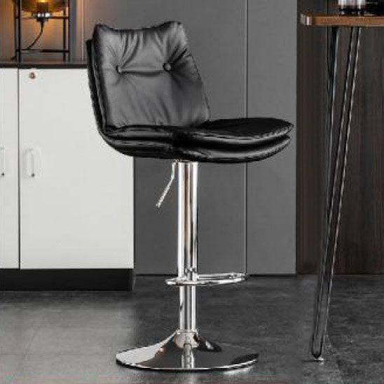Modern Minimalist Faux Nappa Leather Iron Curved Square Bar Stool With Backrest For Dining Room