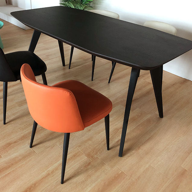 Contemporary Scandinavian Fabric Faux Leather Carbon Steel Curved Dining Chair With Backrest For Dining Room