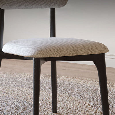Modern Luxury Cotton Linen Solid Wood Rounded Rectangular Dining Chair With Backrest Armrest For Dining Room