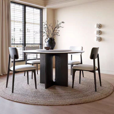 Modern Luxury Cotton Linen Solid Wood Rounded Rectangular Dining Chair With Backrest Armrest For Dining Room