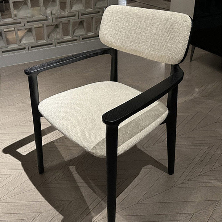 Modern Luxury Cotton Linen Solid Wood Rounded Rectangular Dining Chair With Backrest Armrest For Dining Room