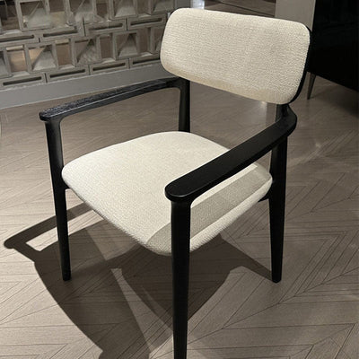 Modern Luxury Cotton Linen Solid Wood Rounded Rectangular Dining Chair With Backrest Armrest For Dining Room
