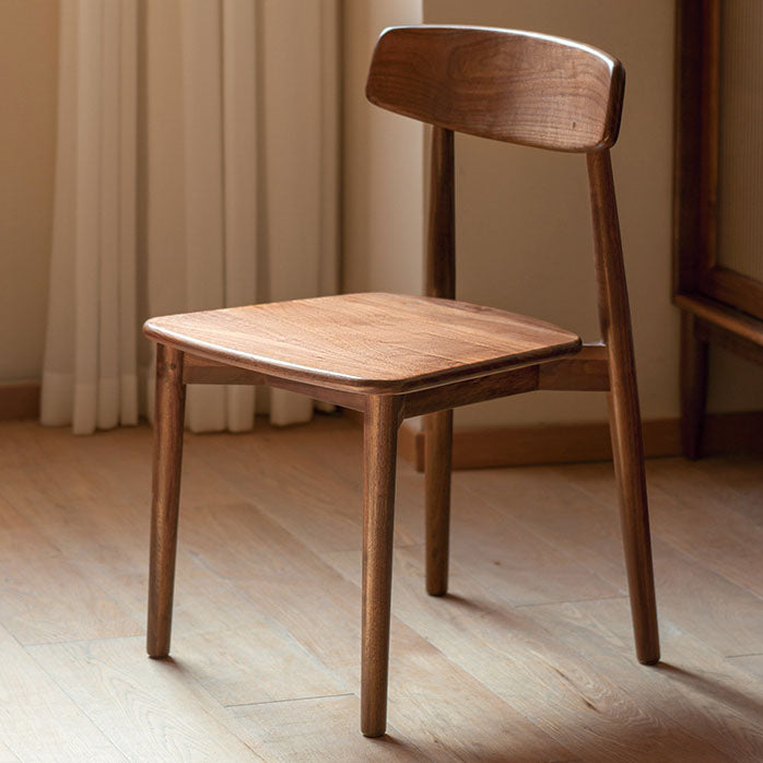 Contemporary Scandinavian Black Walnut Rounded Square Dining Chair With Backrest For Dining Room