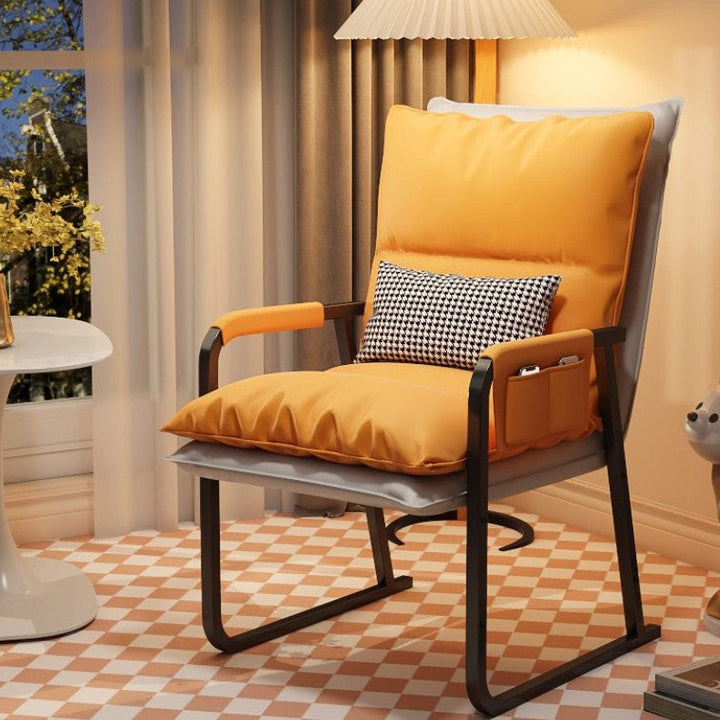 Modern Minimalist Synthetic Fabric Metal Rectangular Accent Chair With Adjustable Backrest &amp; Armrests For Living Room