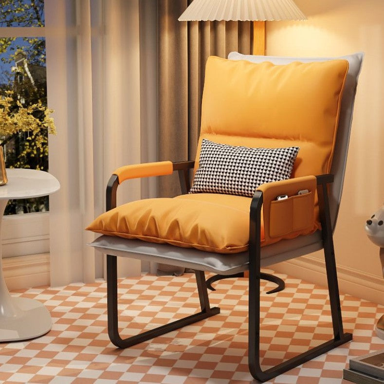 Modern Minimalist Tech Fabric Metal Rectangular Accent Chair With Adjustable Backrest & Armrests For Living Room