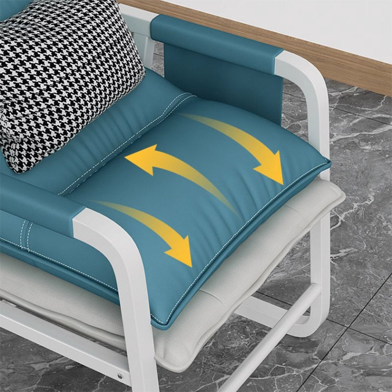 Modern Minimalist Synthetic Fabric Metal Rectangular Accent Chair With Adjustable Backrest &amp; Armrests For Living Room