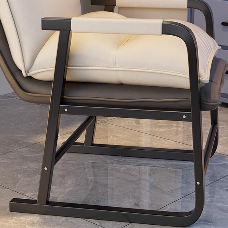 Modern Minimalist Synthetic Fabric Metal Rectangular Accent Chair With Adjustable Backrest &amp; Armrests For Living Room