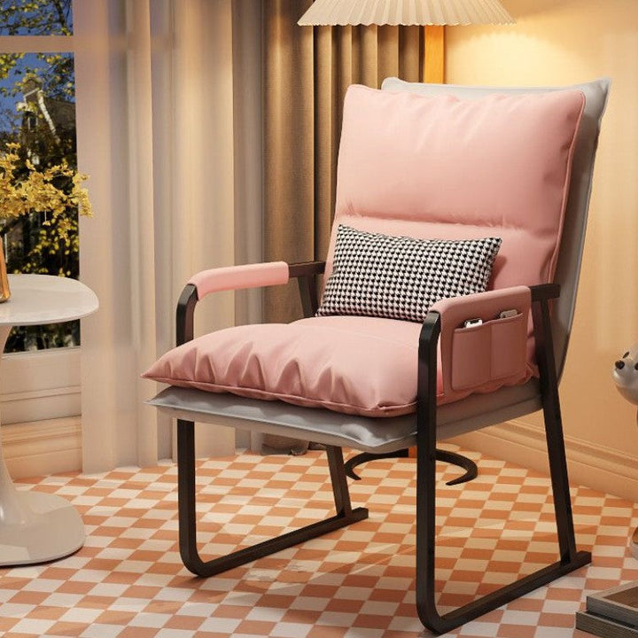 Modern Minimalist Synthetic Fabric Metal Rectangular Accent Chair With Adjustable Backrest &amp; Armrests For Living Room