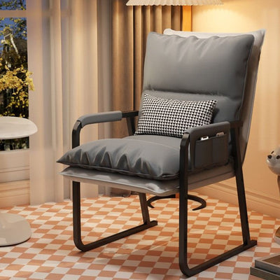 Modern Minimalist Tech Fabric Metal Rectangular Accent Chair With Adjustable Backrest & Armrests For Living Room