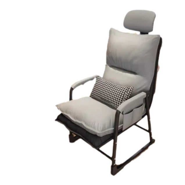 Modern Minimalist Synthetic Fabric Metal Rectangular Accent Chair With Adjustable Backrest &amp; Armrests For Living Room