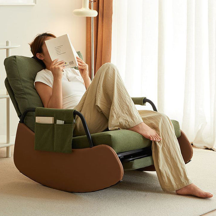 Chaise d'accent à bascule incurvée en tissu technique nordique contemporain en velours côtelé en faux daim en acier au carbone avec dossier et accoudoirs pour le salon 