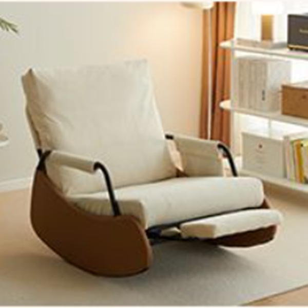 Contemporary Nordic Tech Fabric Corduroy Faux Suede Carbon Steel Curved Rocking Accent Chair With Backrest & Armrests For Living Room