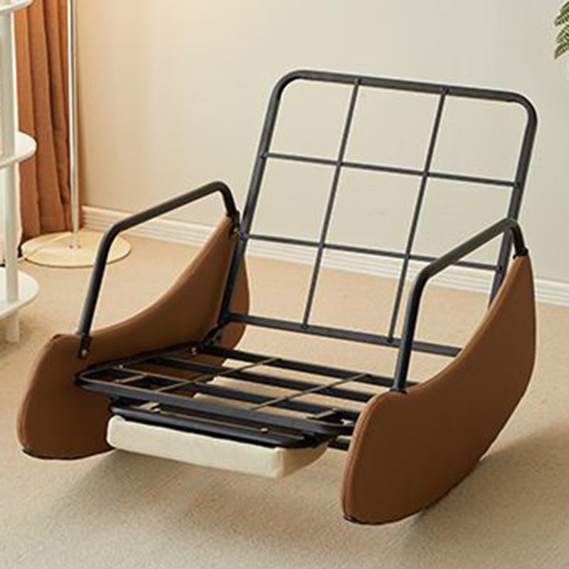 Contemporary Nordic Tech Fabric Corduroy Faux Suede Carbon Steel Curved Rocking Accent Chair With Backrest & Armrests For Living Room