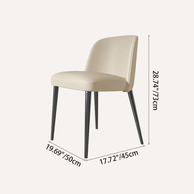 Contemporary Scandinavian Faux Nappa Leather Carbon Steel Curved Square Dining Chair With Backrest For Dining Room