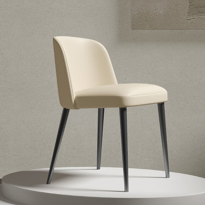 Contemporary Scandinavian Faux Nappa Leather Carbon Steel Curved Square Dining Chair With Backrest For Dining Room