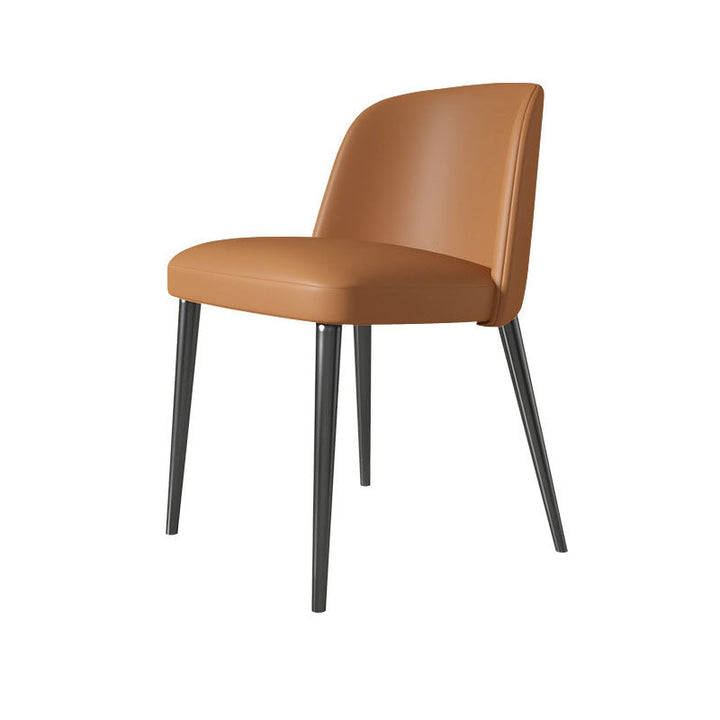 Silla de comedor contemporánea escandinava de cuero sintético Nappa de acero al carbono cuadrada y curva con respaldo para comedor 