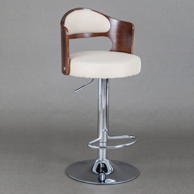 Contemporary Scandinavian PU Leather Linen Steel Curved Round Adjustable Bar Stool With Backrest For Dining Room