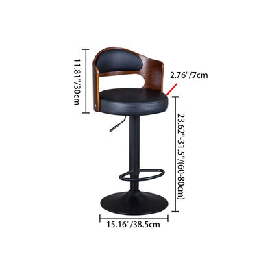 Contemporary Scandinavian PU Leather Linen Steel Curved Round Adjustable Bar Stool With Backrest For Dining Room