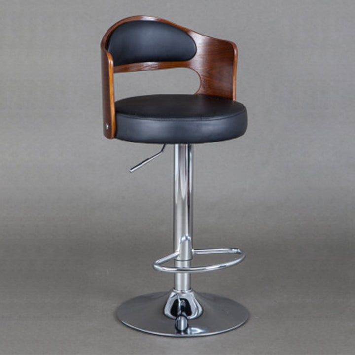 Contemporary Scandinavian PU Leather Linen Steel Curved Round Adjustable Bar Stool With Backrest For Dining Room